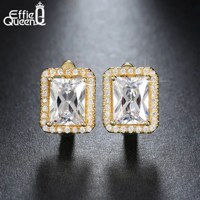 Effie Queen New Arrival 1.8 ct Rectangle Cubic Zirconia Earring Stud For Women Best Christmas Earring Gift 3 Colors Choices DE95