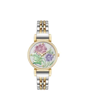 Embossed Floral Pattern Dial Watch