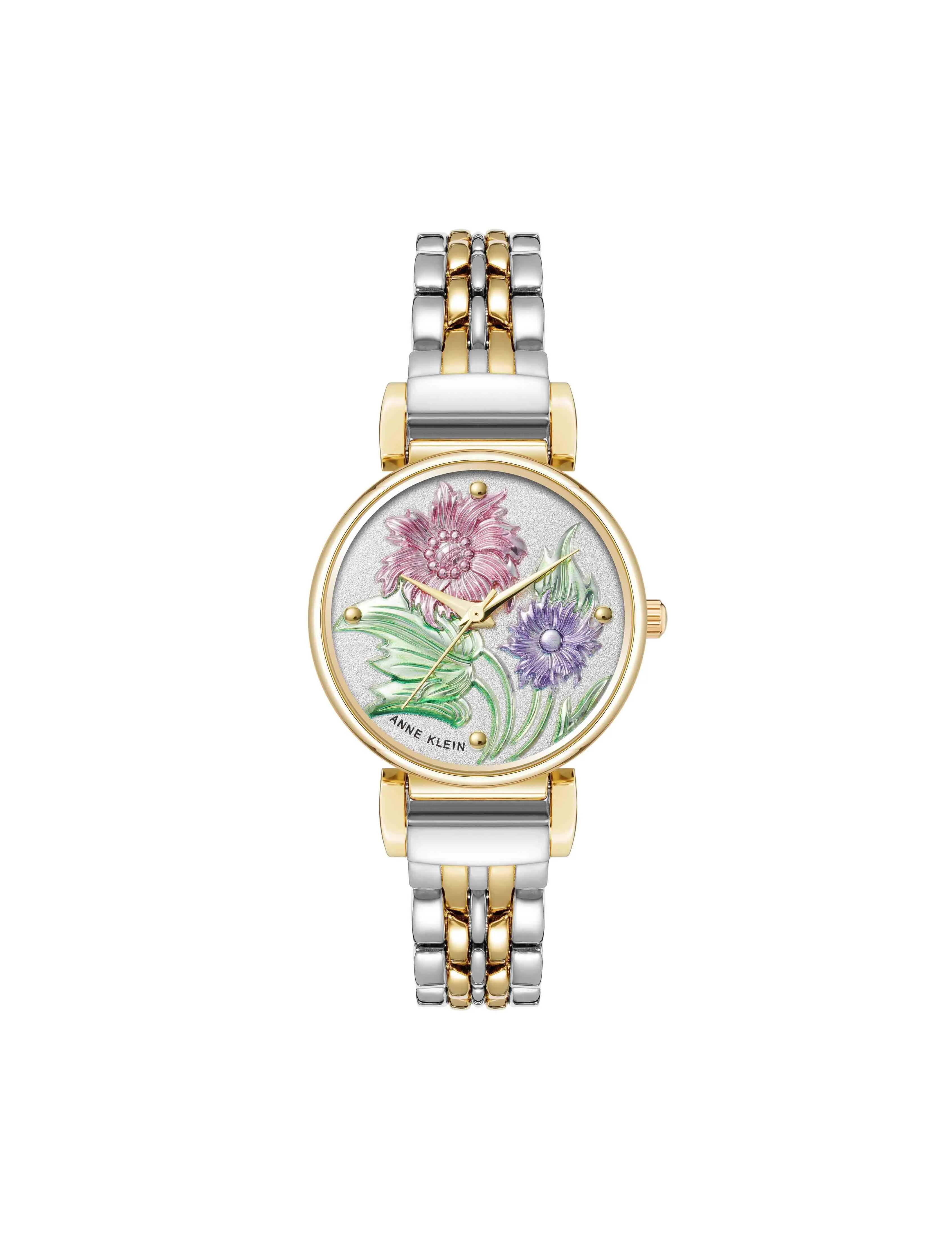 Embossed Floral Pattern Dial Watch