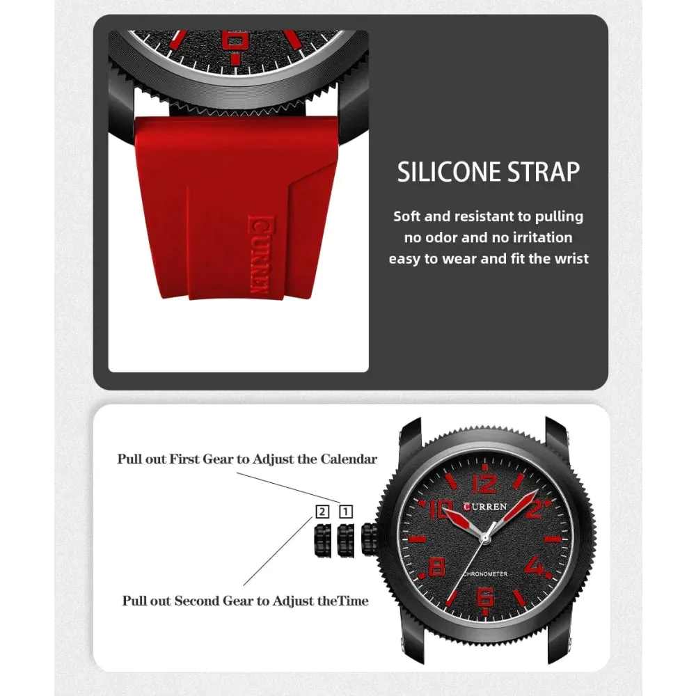Fashion Men's Watches with Big Numeral Dial Business Gentleman Quartz Wristwatch with Silicone Strap
