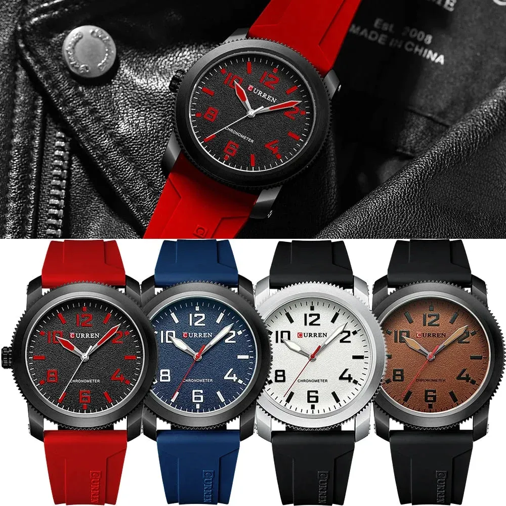 Fashion Men's Watches with Big Numeral Dial Business Gentleman Quartz Wristwatch with Silicone Strap