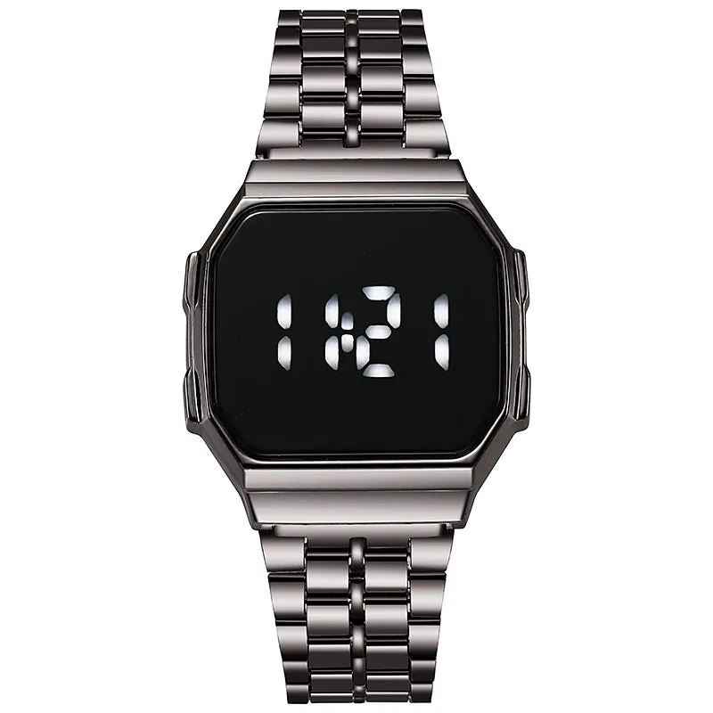 Fashion Simple LED Electronic Touch Women Watch Digital Display Metal Steel Strip Wristwatch
