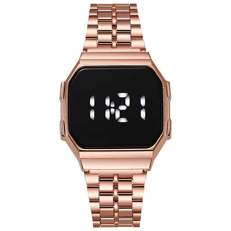 Fashion Simple LED Electronic Touch Women Watch Digital Display Metal Steel Strip Wristwatch