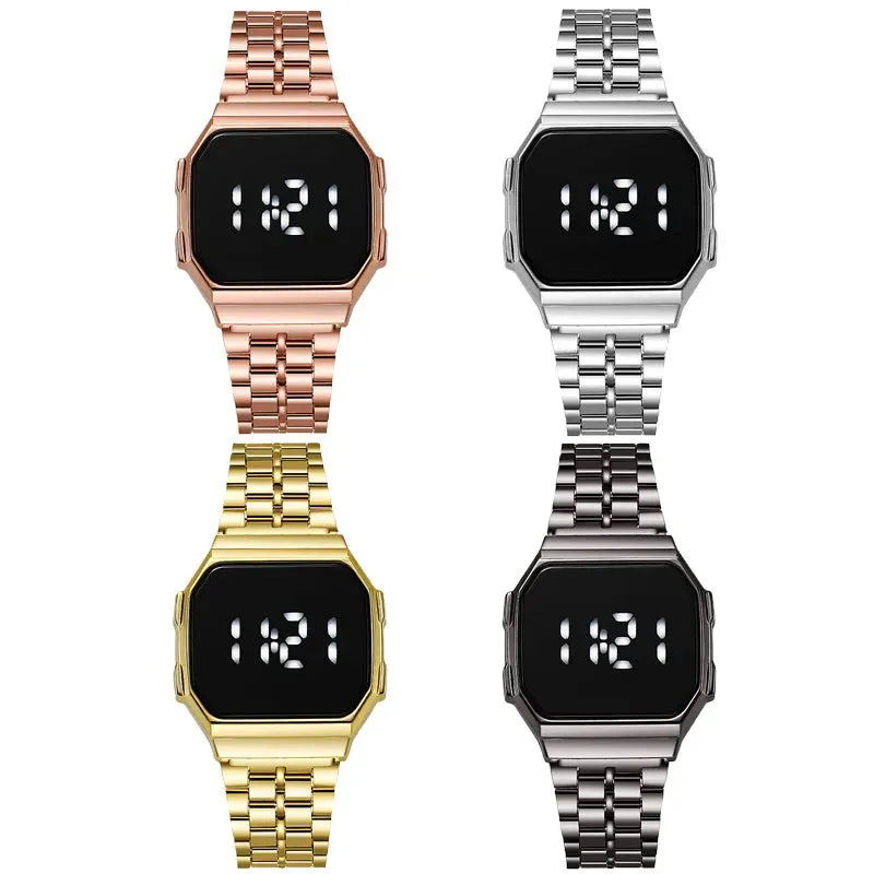 Fashion Simple LED Electronic Touch Women Watch Digital Display Metal Steel Strip Wristwatch