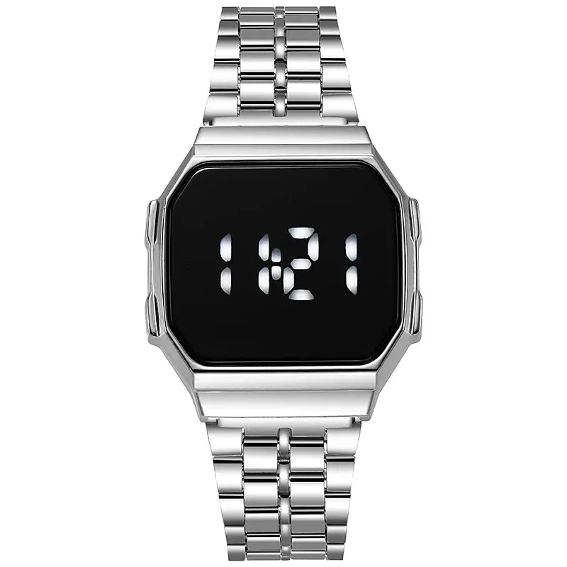 Fashion Simple LED Electronic Touch Women Watch Digital Display Metal Steel Strip Wristwatch