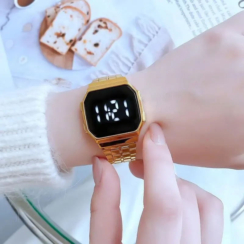 Fashion Simple LED Electronic Touch Women Watch Digital Display Metal Steel Strip Wristwatch