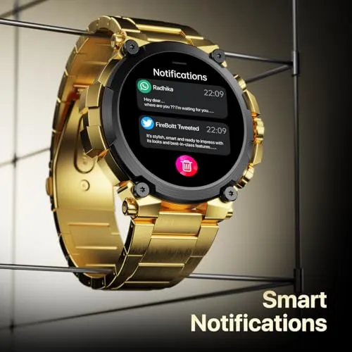 Fire-Boltt Dominian 36.3mm (1.43 inch) AMOLED Display, Stainless Steel Design, 466 * 466 px Resolution, Bluetooth Calling, Multiple Sports Modes, Health Mode, IP67, Weather Updates (Golld Black)