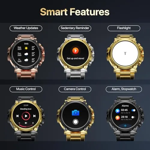 Fire-Boltt Dominian 36.3mm (1.43 inch) AMOLED Display, Stainless Steel Design, 466 * 466 px Resolution, Bluetooth Calling, Multiple Sports Modes, Health Mode, IP67, Weather Updates (Golld Black)