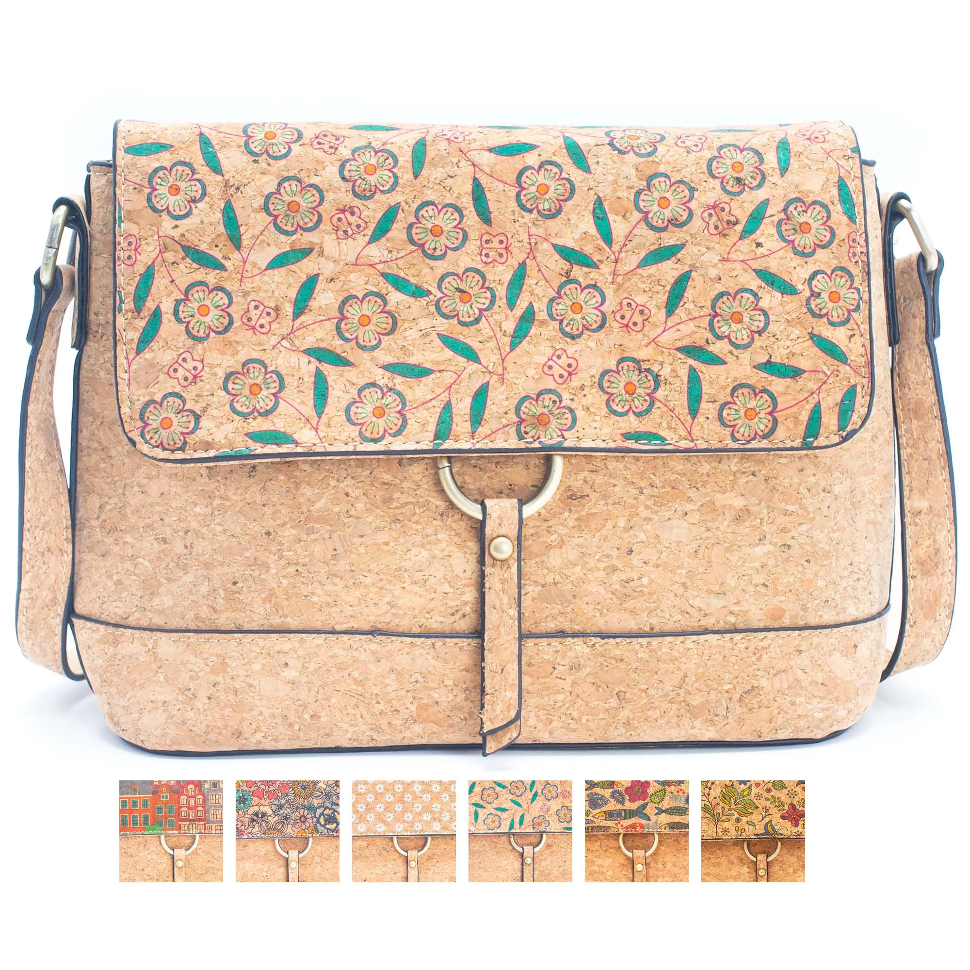 Floral Print Cork Crossbody: Eco-Friendly & Fun