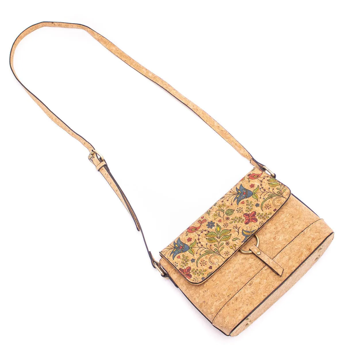 Floral Print Cork Crossbody: Eco-Friendly & Fun