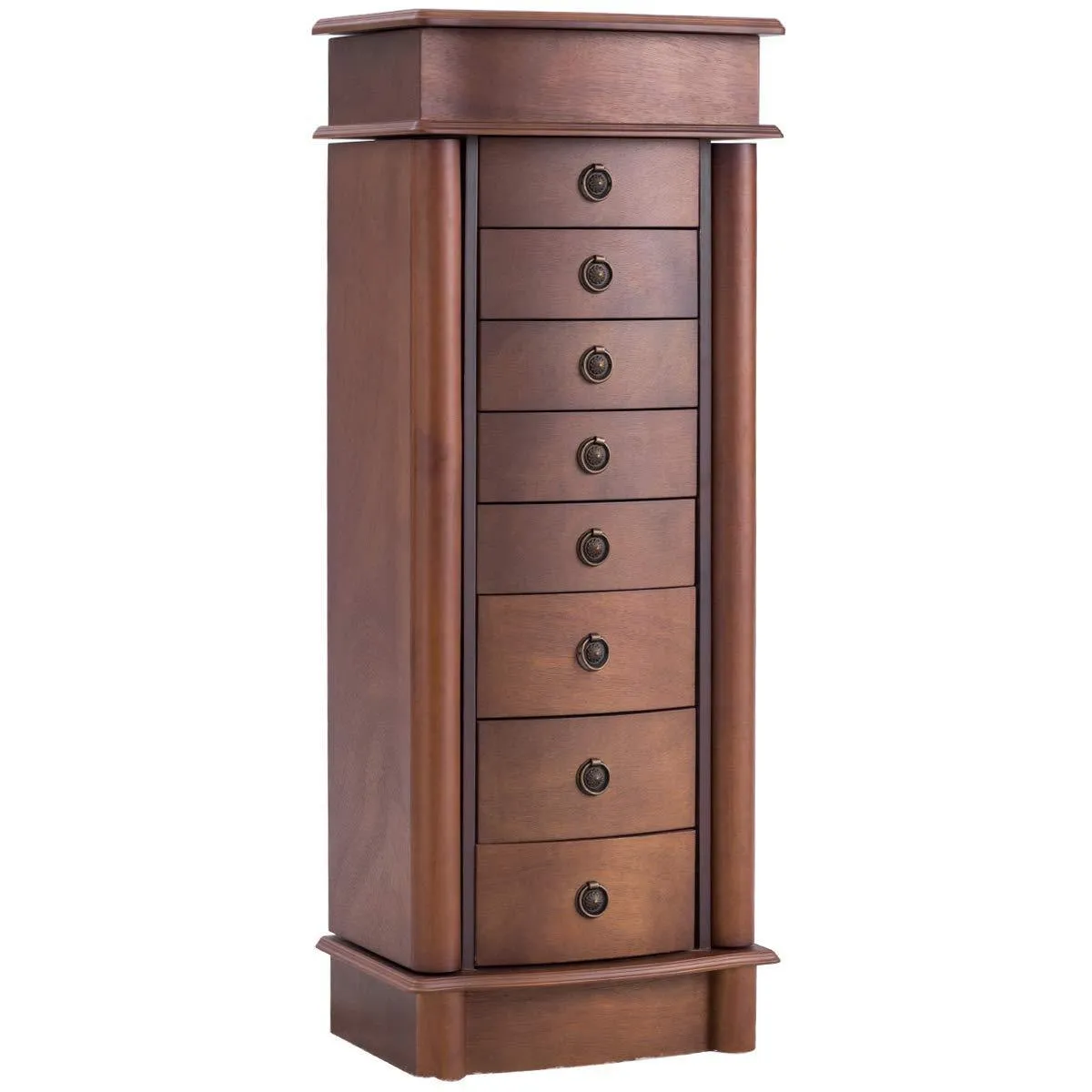 Giantex Jewelry Armoire Cabinet Stand with 8 Drawers,Top Divided Storage Organizer with Flip Makeup Mirror Lid Large Side Door Chest Cabinets, Antique Wood Standing Armoires Jewelry Box w/ 8 Hooks