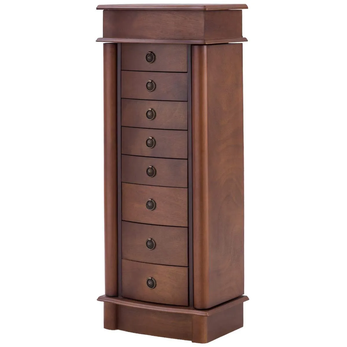 Giantex Jewelry Armoire Cabinet Stand with 8 Drawers,Top Divided Storage Organizer with Flip Makeup Mirror Lid Large Side Door Chest Cabinets, Antique Wood Standing Armoires Jewelry Box w/ 8 Hooks