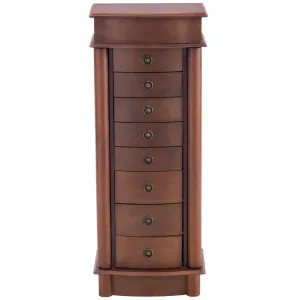 Giantex Jewelry Armoire Cabinet Stand with 8 Drawers,Top Divided Storage Organizer with Flip Makeup Mirror Lid Large Side Door Chest Cabinets, Antique Wood Standing Armoires Jewelry Box w/ 8 Hooks