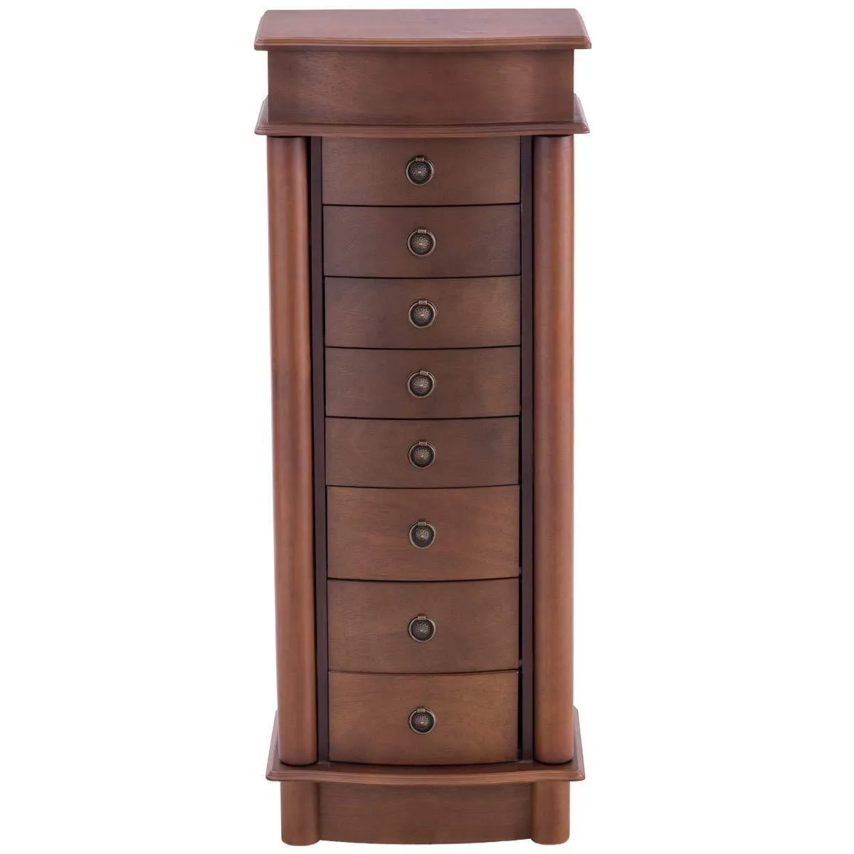 Giantex Jewelry Armoire Cabinet Stand with 8 Drawers,Top Divided Storage Organizer with Flip Makeup Mirror Lid Large Side Door Chest Cabinets, Antique Wood Standing Armoires Jewelry Box w/ 8 Hooks
