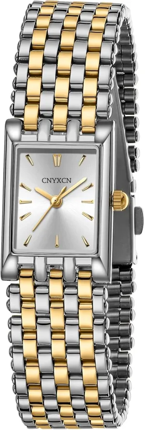 Gold Watches for Women Luxury Fashion Square Ladies Quartz Wrist Watch with Stainless Steel Band,Bracelet Adjustment Tool Included