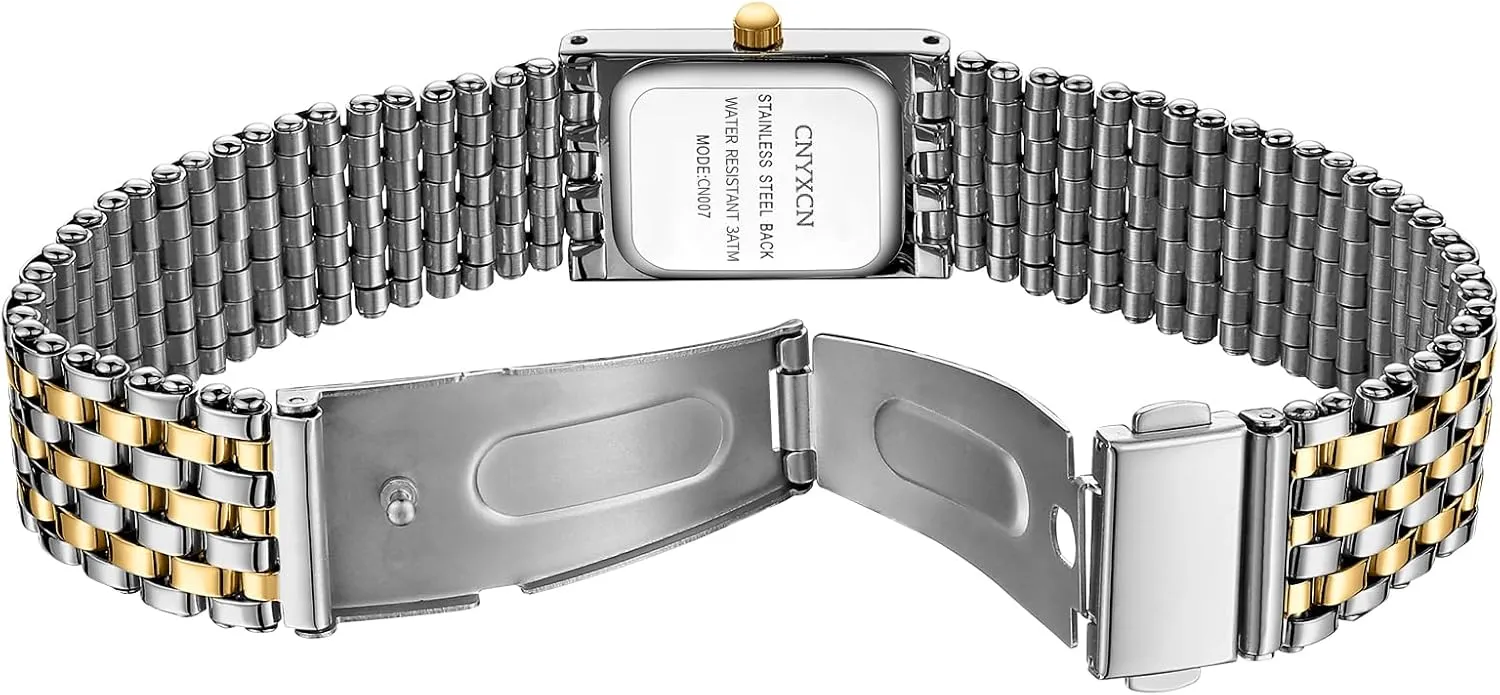 Gold Watches for Women Luxury Fashion Square Ladies Quartz Wrist Watch with Stainless Steel Band,Bracelet Adjustment Tool Included