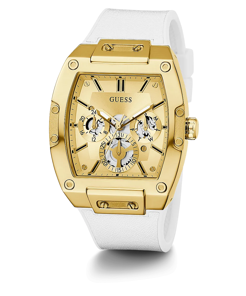 Guess Gold Case White Silicone Strap Men's Watch GW0202G6