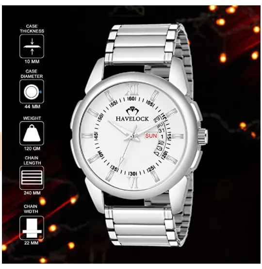 HAVELOCK Analog Day Date Functioning Stainless Steel Chain Watch