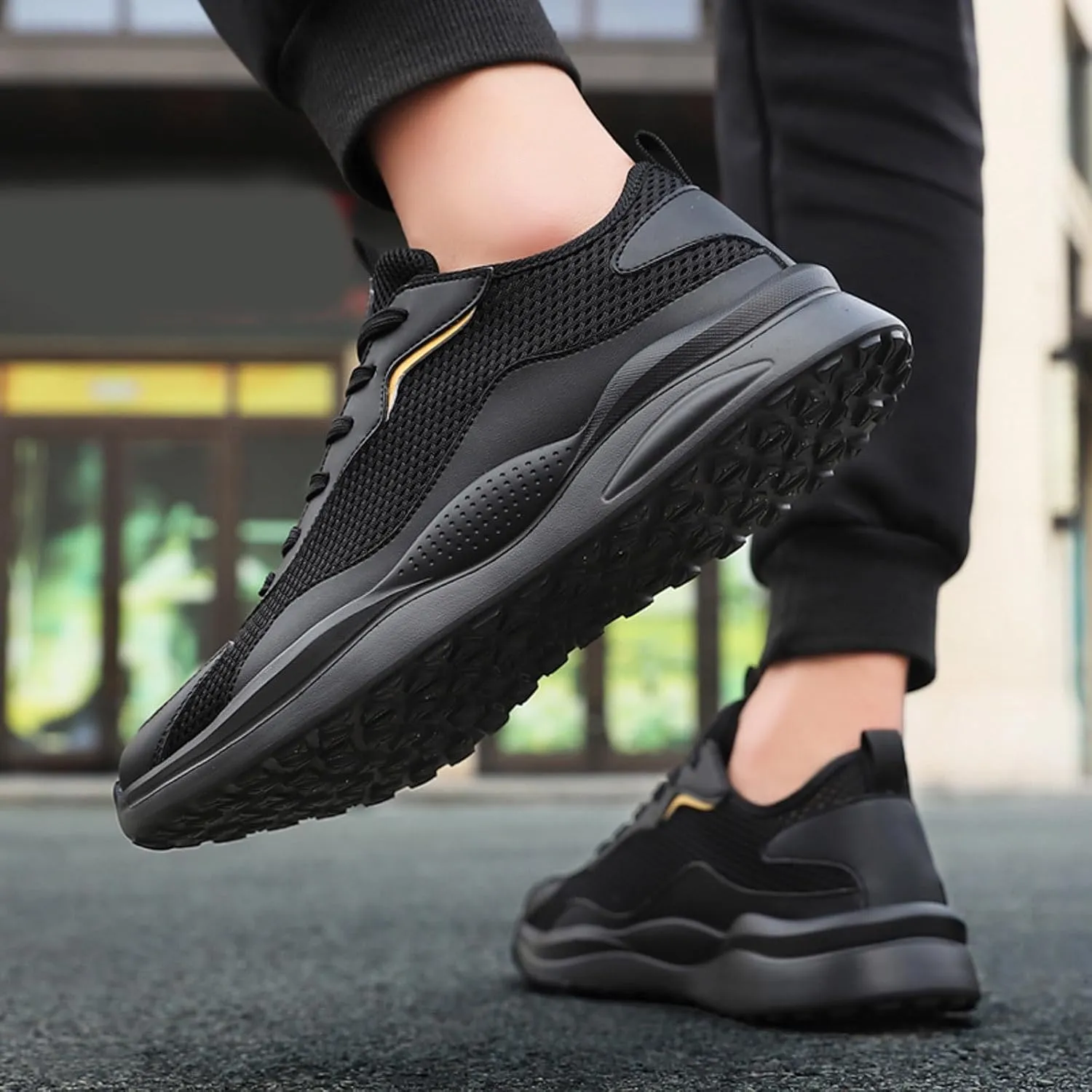 Hbeylia Running Shoes for Men with Superior Cushioned Fashion Lace Up Breathable Walking Sneakers Shock Resistant Lightweight Athletic Tennis Cross-Training Shoes Casual Sport Road Running Shoes