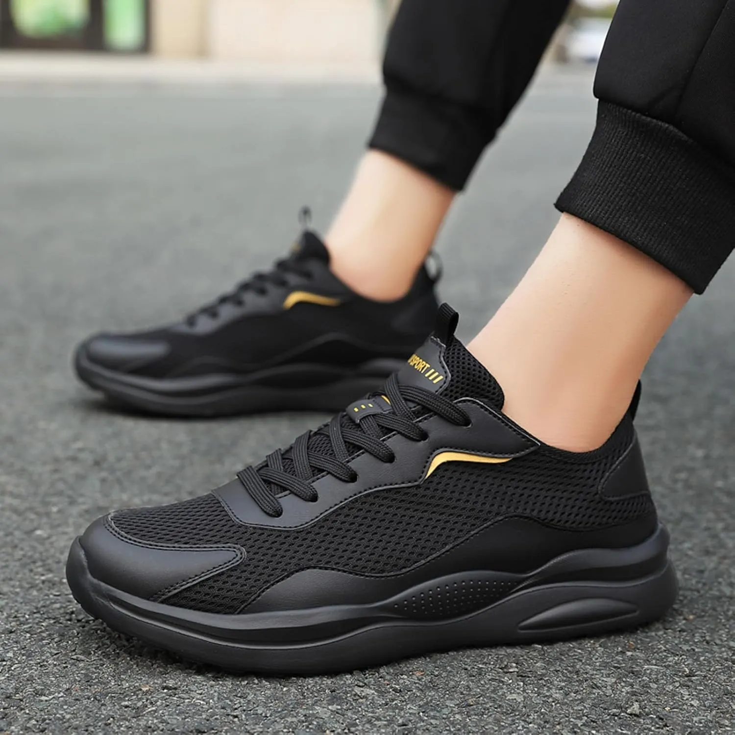Hbeylia Running Shoes for Men with Superior Cushioned Fashion Lace Up Breathable Walking Sneakers Shock Resistant Lightweight Athletic Tennis Cross-Training Shoes Casual Sport Road Running Shoes