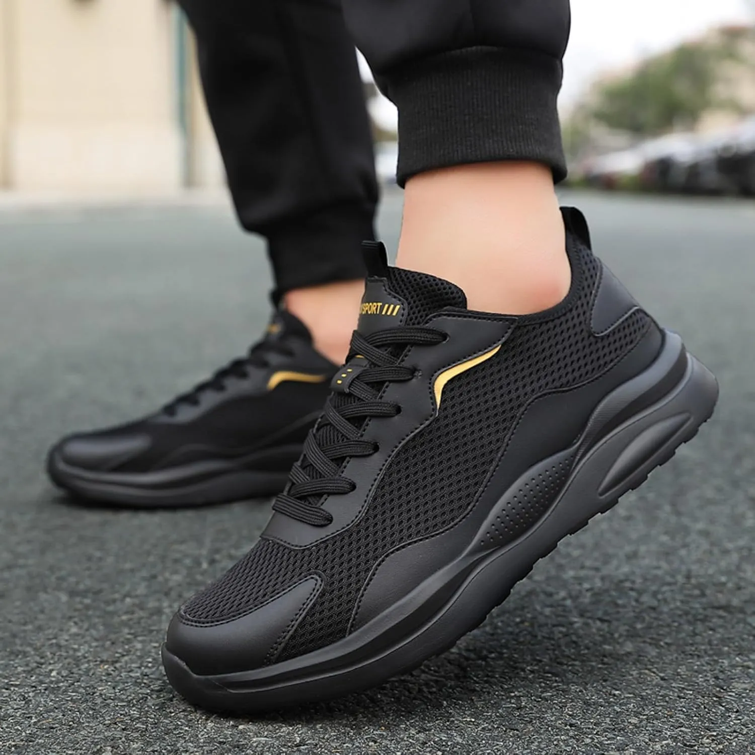 Hbeylia Running Shoes for Men with Superior Cushioned Fashion Lace Up Breathable Walking Sneakers Shock Resistant Lightweight Athletic Tennis Cross-Training Shoes Casual Sport Road Running Shoes