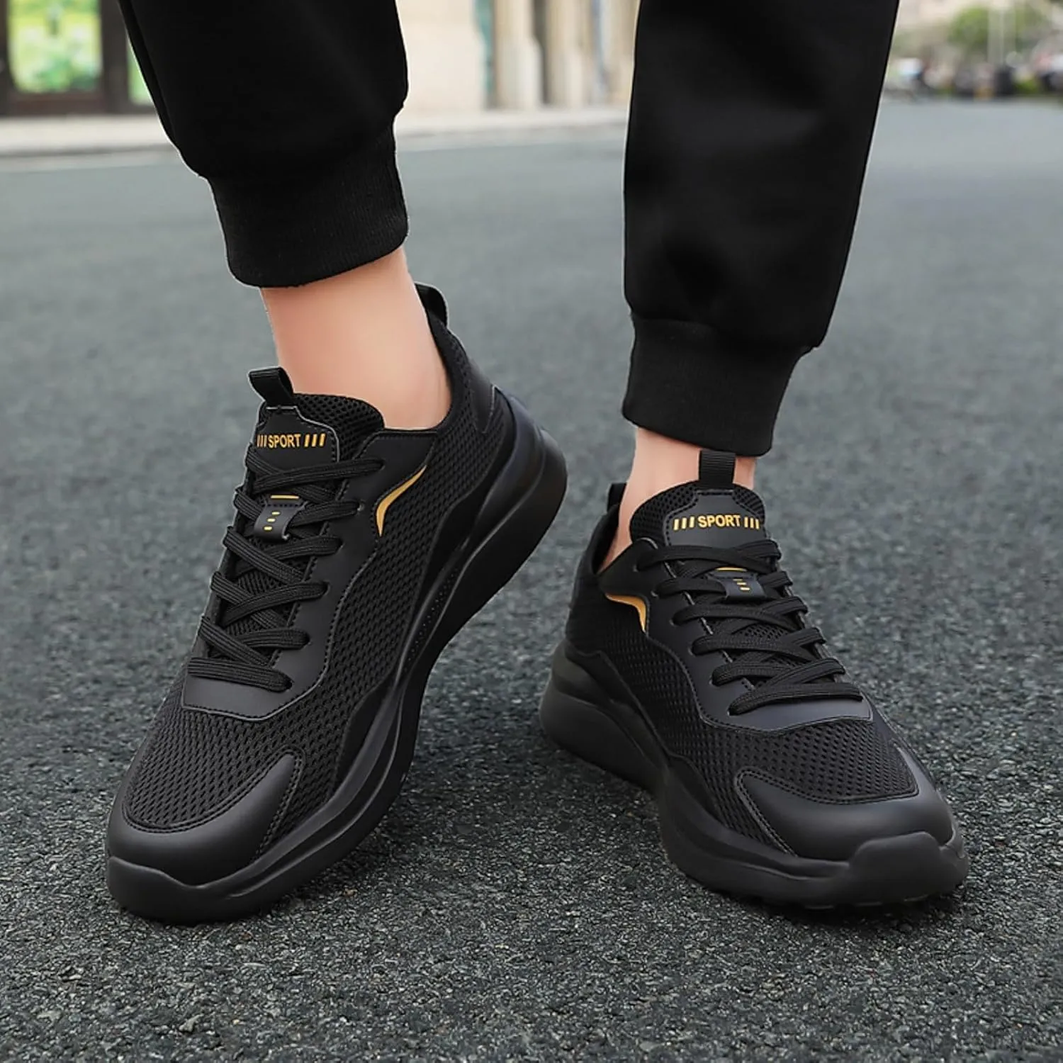 Hbeylia Running Shoes for Men with Superior Cushioned Fashion Lace Up Breathable Walking Sneakers Shock Resistant Lightweight Athletic Tennis Cross-Training Shoes Casual Sport Road Running Shoes