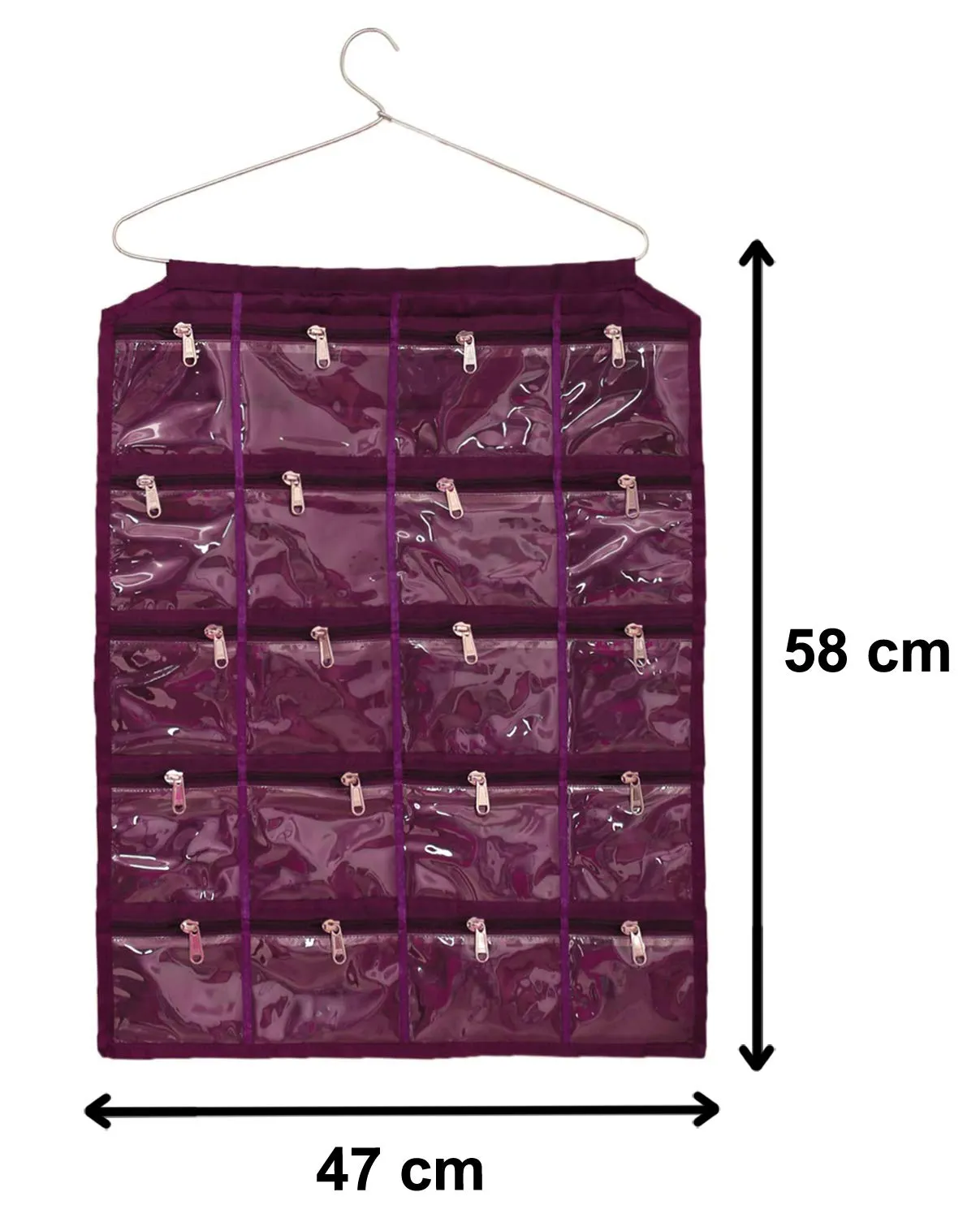 Heart Home 20 Pockets Hanging Jewellery Organizer with Zipper & Hanger (Purple) (F_26_HEARTH016966)