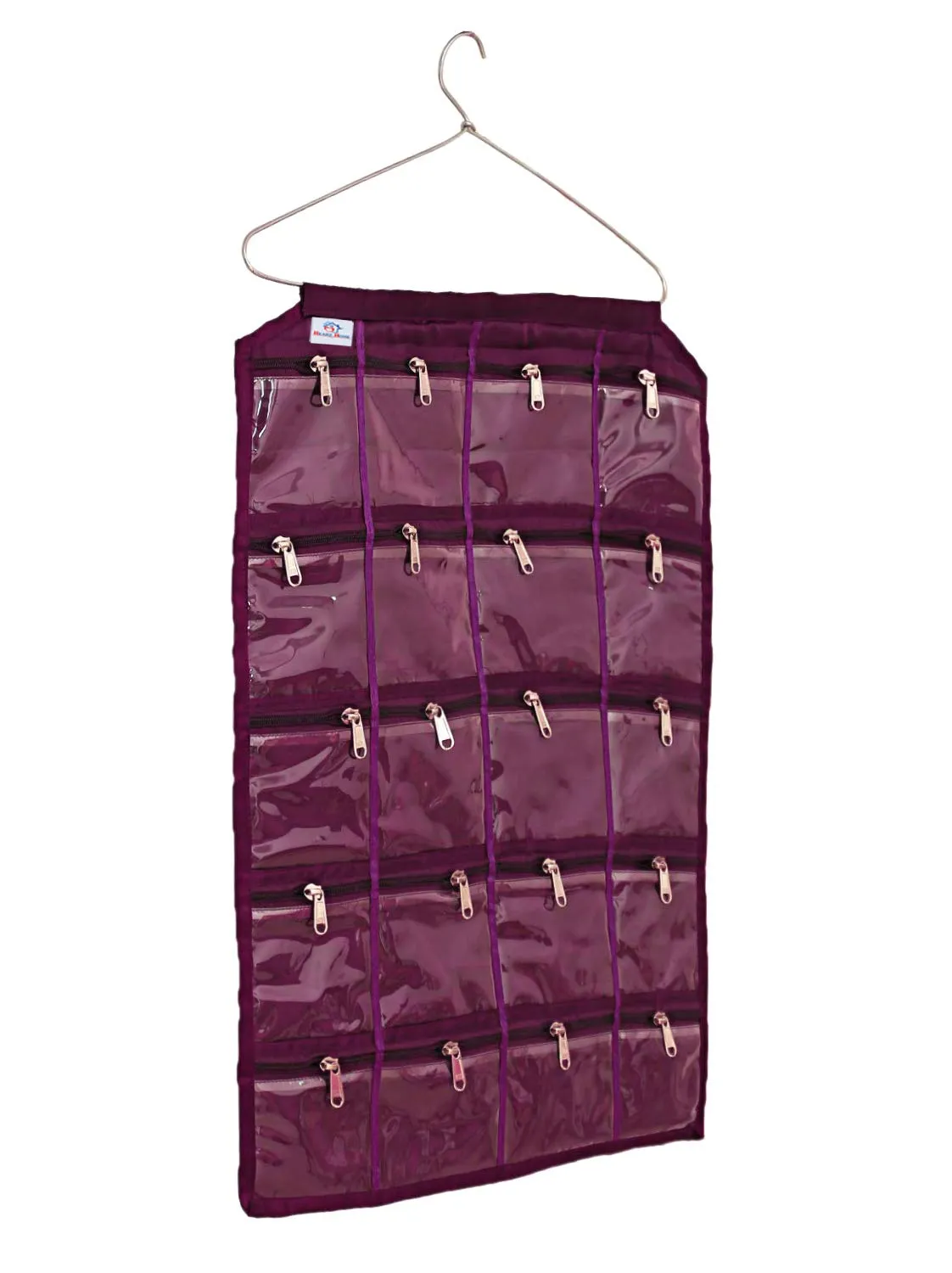 Heart Home 20 Pockets Hanging Jewellery Organizer with Zipper & Hanger (Purple) (F_26_HEARTH016966)