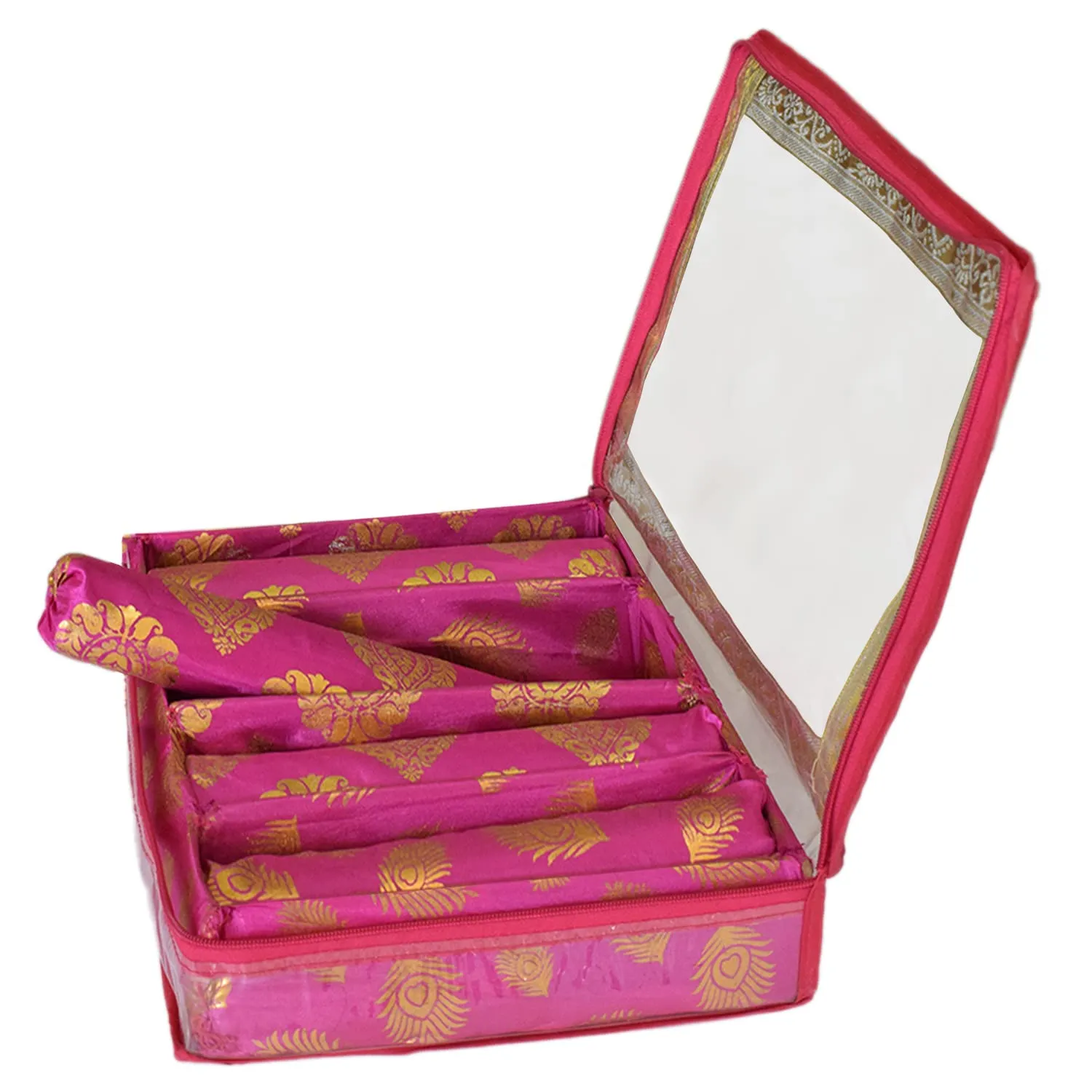 Heart Home Feather Design Laminated 4 Rod Box, Organizer For Bangle, Watches, Bracelets, Jewellery With Tranasparent Top (Pink)-47HH0230