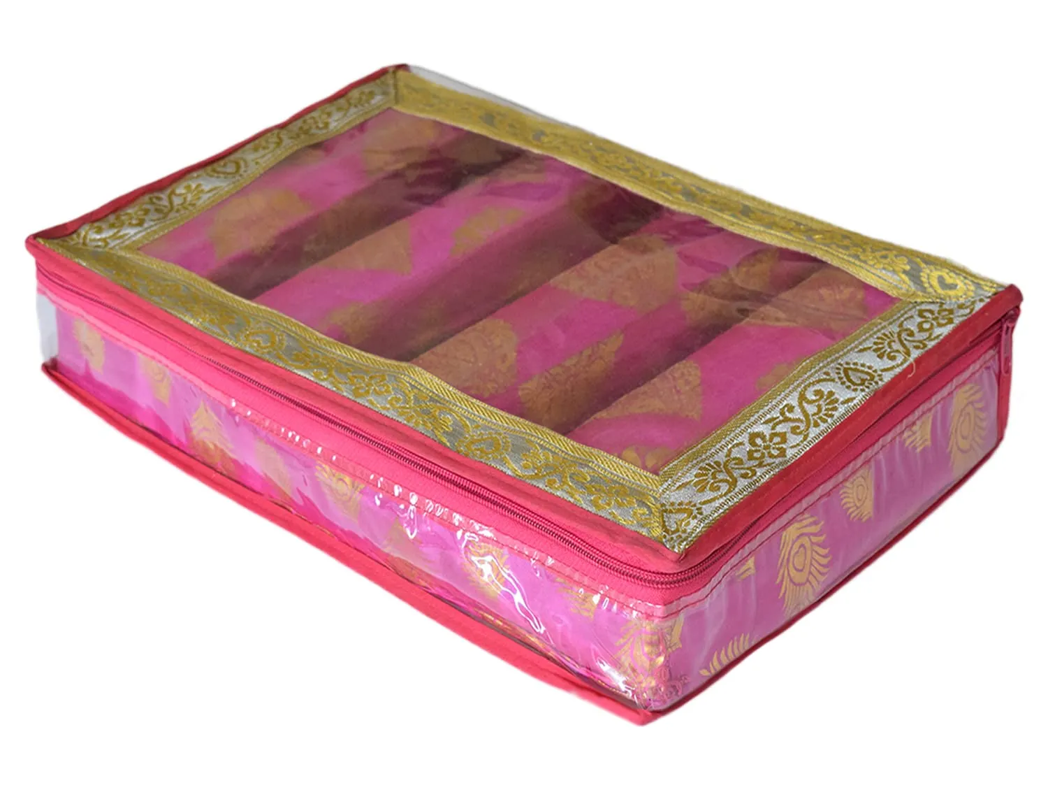 Heart Home Feather Design Laminated 4 Rod Box, Organizer For Bangle, Watches, Bracelets, Jewellery With Tranasparent Top (Pink)-47HH0230