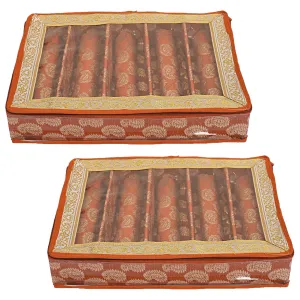 Heart Home Multipurpose Carry Design Laminated 5 Rod Bangle Box/Organizer/Case With Tranasparent Top - Pack of 2 (Orange)-47HH019