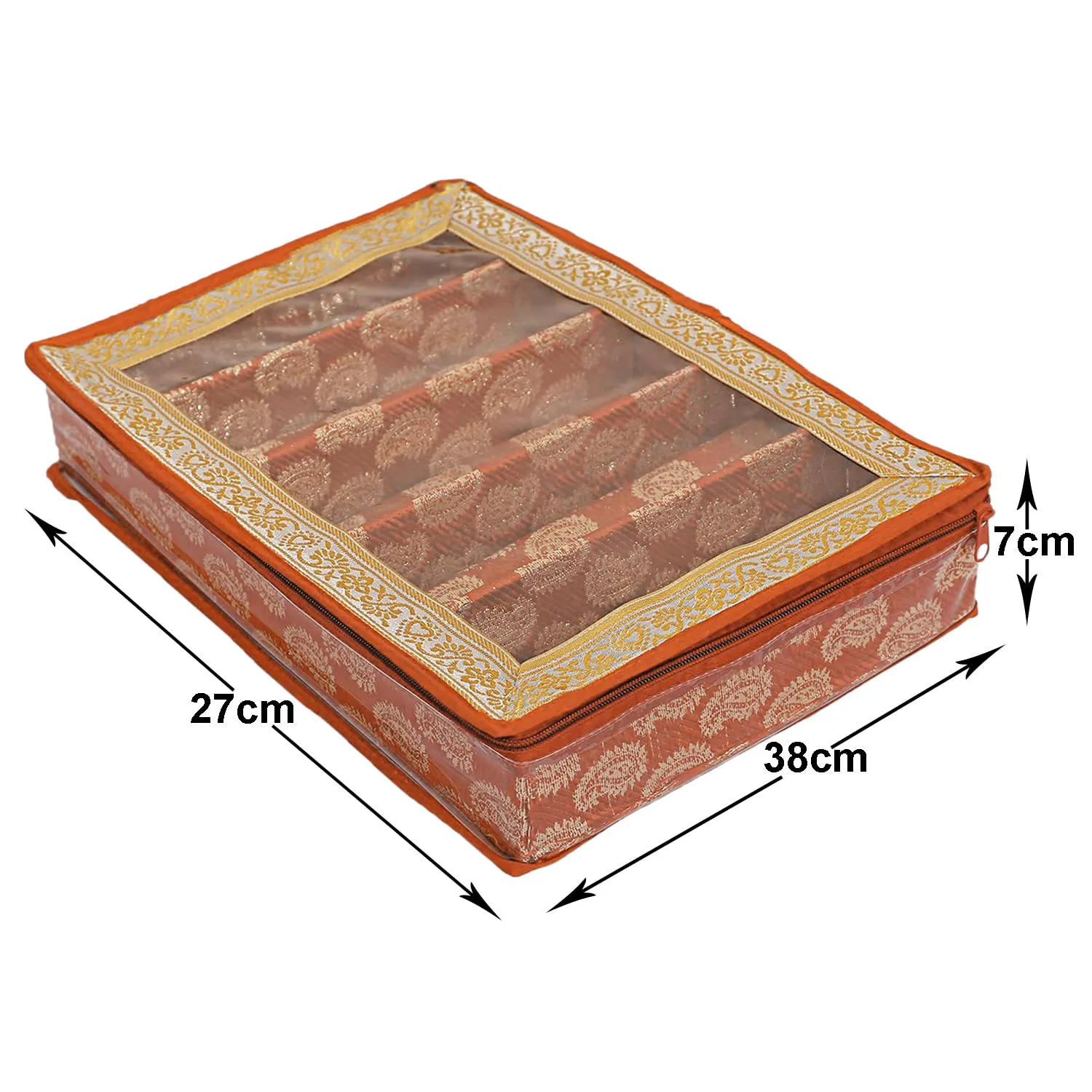 Heart Home Multipurpose Carry Design Laminated 5 Rod Bangle Box/Organizer/Case With Tranasparent Top - Pack of 2 (Orange)-47HH019