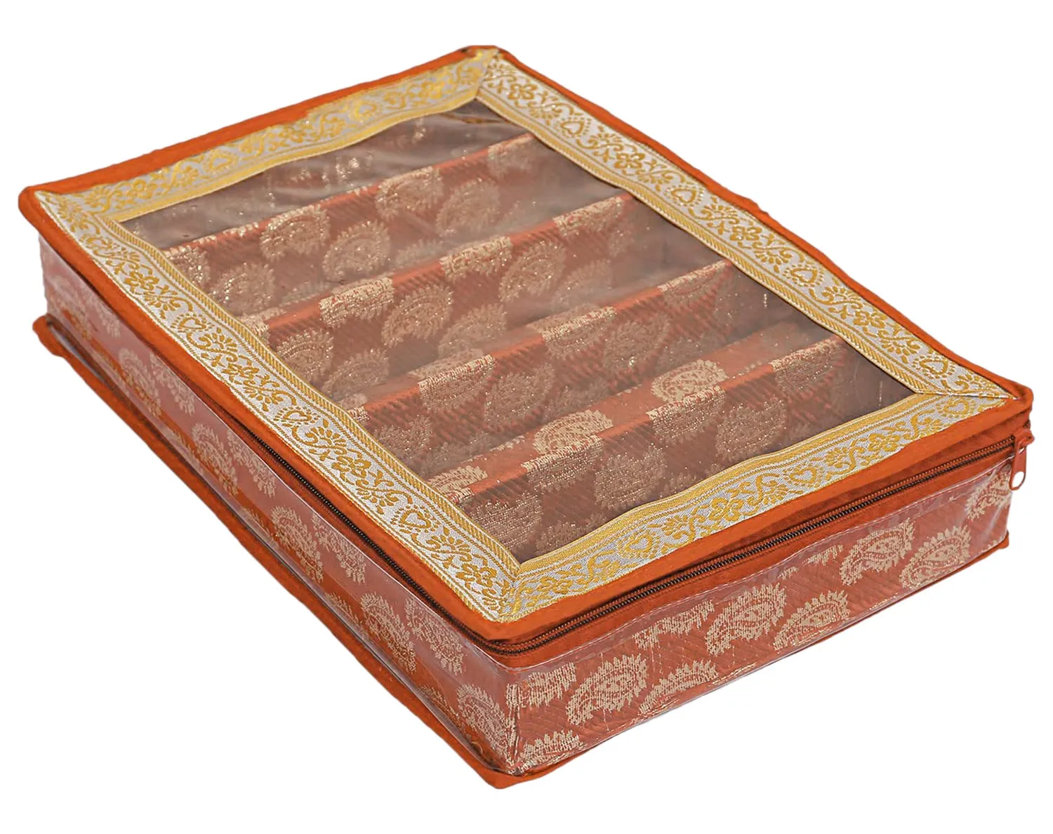 Heart Home Multipurpose Carry Design Laminated 5 Rod Bangle Box/Organizer/Case With Tranasparent Top - Pack of 2 (Orange)-47HH019