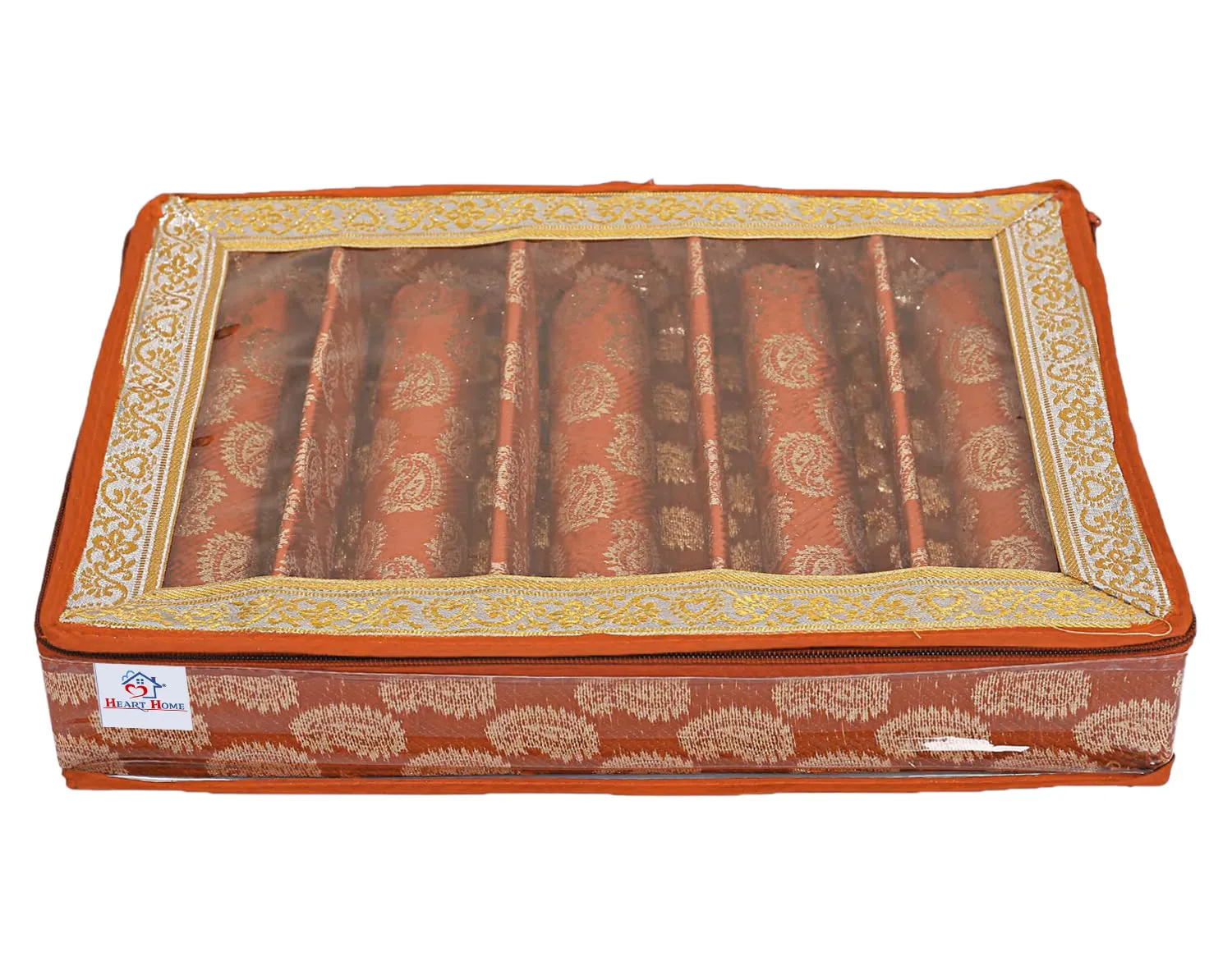 Heart Home Multipurpose Carry Design Laminated 5 Rod Bangle Box/Organizer/Case With Tranasparent Top - Pack of 2 (Orange)-47HH019