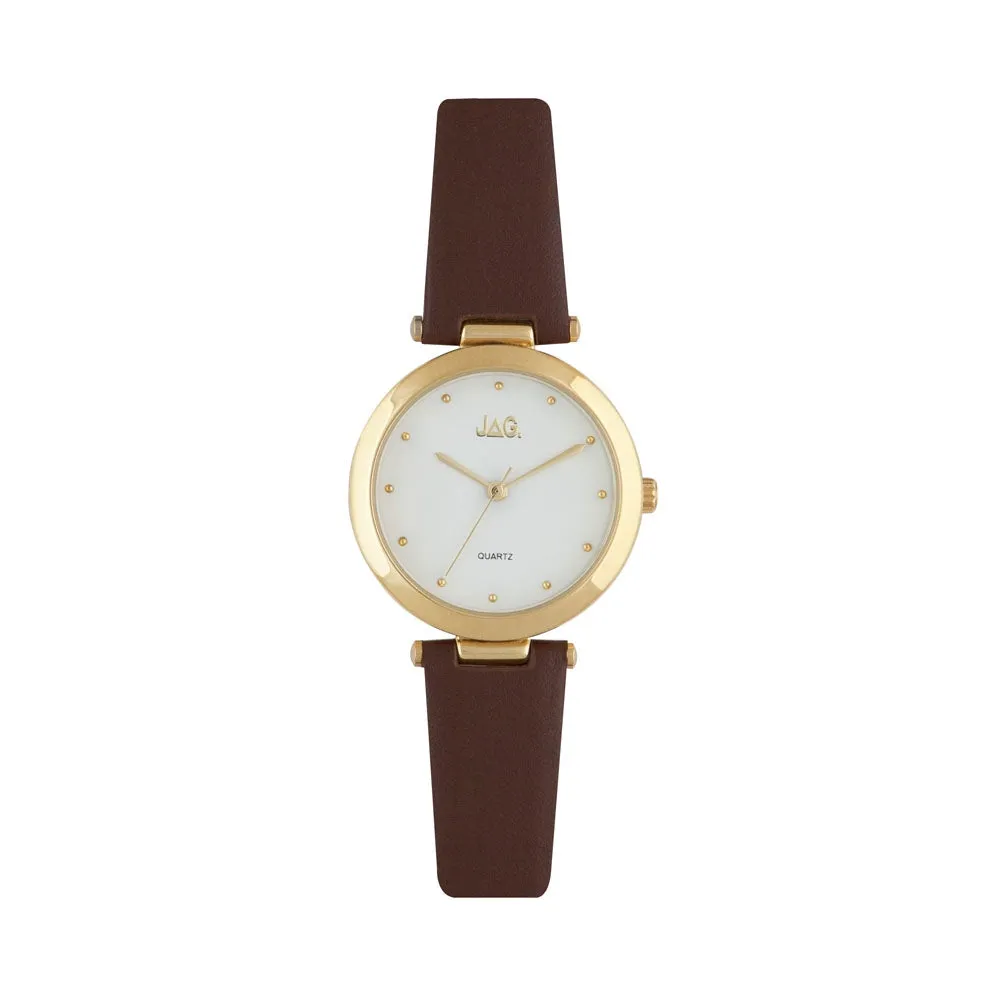 Jag Isla Ladies Gold Case Brown Leather Band Model J2218