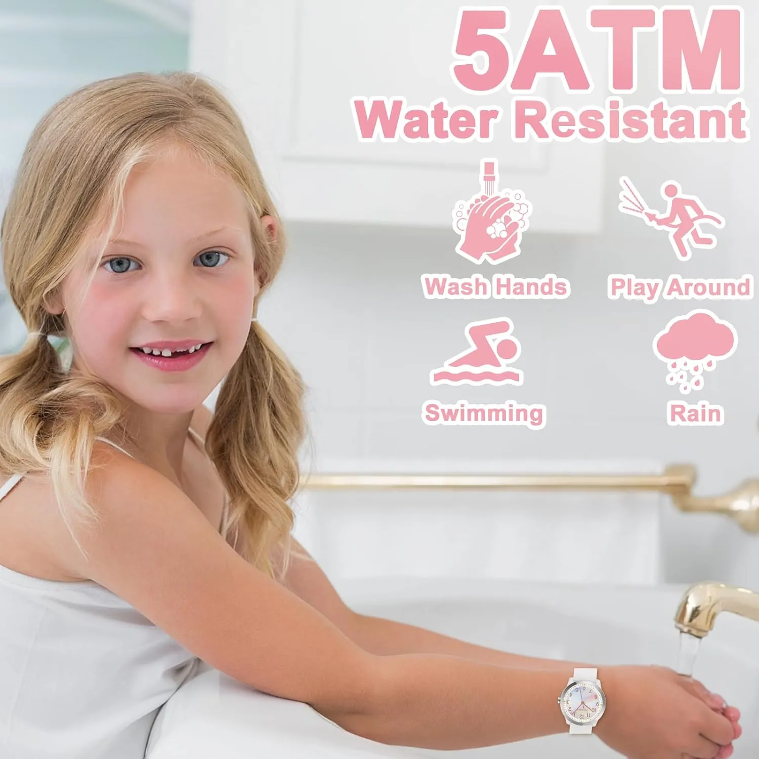 Kids Watch for Girls Boys Children Teens Analog for Kid 5-18 Years Old Learning Time and Easy to Read 50M Waterproof with Soft Band, Great Gift for Kids
