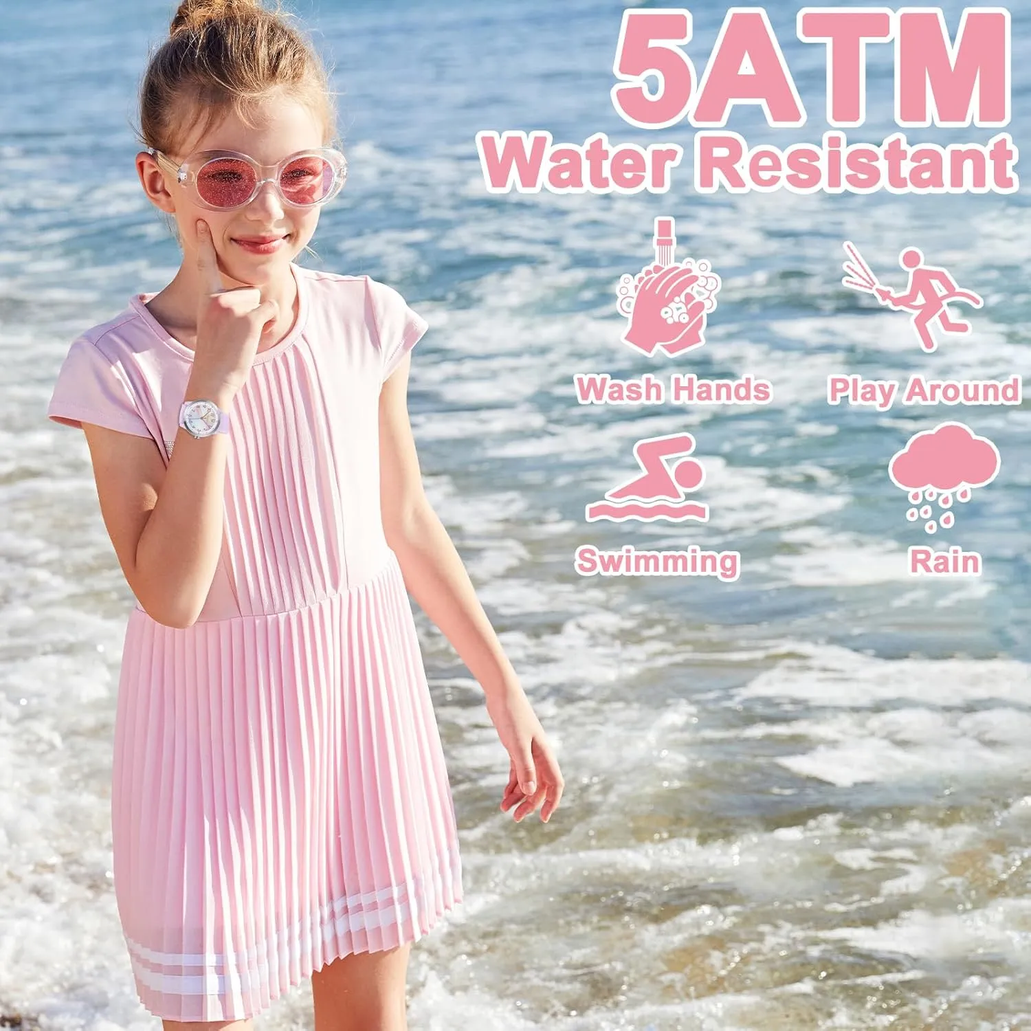 Kids Watch for Girls Boys Children Teens Analog for Kid 5-18 Years Old Learning Time and Easy to Read 50M Waterproof with Soft Band, Great Gift for Kids