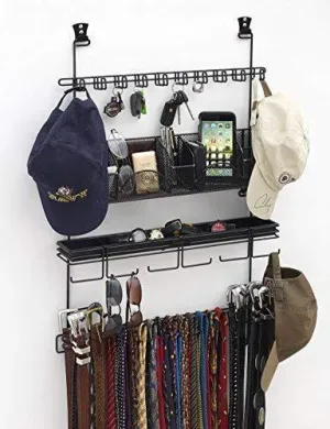 Longstem Men's #9200 Over the Door/Wall Belt Tie Valet Organizer - beautiful BLACK powder coat- see our #9100 5 star reviews! men's organizer Patented - Rated Best!