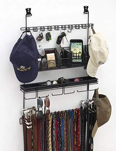 Longstem Men's #9200 Over the Door/Wall Belt Tie Valet Organizer - beautiful BLACK powder coat- see our #9100 5 star reviews! men's organizer Patented - Rated Best!