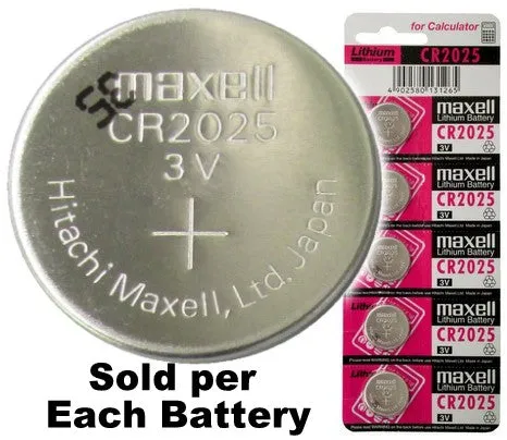 Maxell CR2025 3 Volt Lithium Coin Cell, On Tear Strip