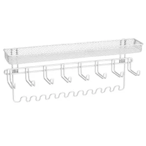 mDesign Decorative Metal Closet Wall Mount Jewelry Accessory Organizer for Storage of Necklaces, Bracelets, Rings, Earrings, Sunglasses, Wallets - 8 Large /11 Small Hooks, 1 Basket - 2 Pack - White