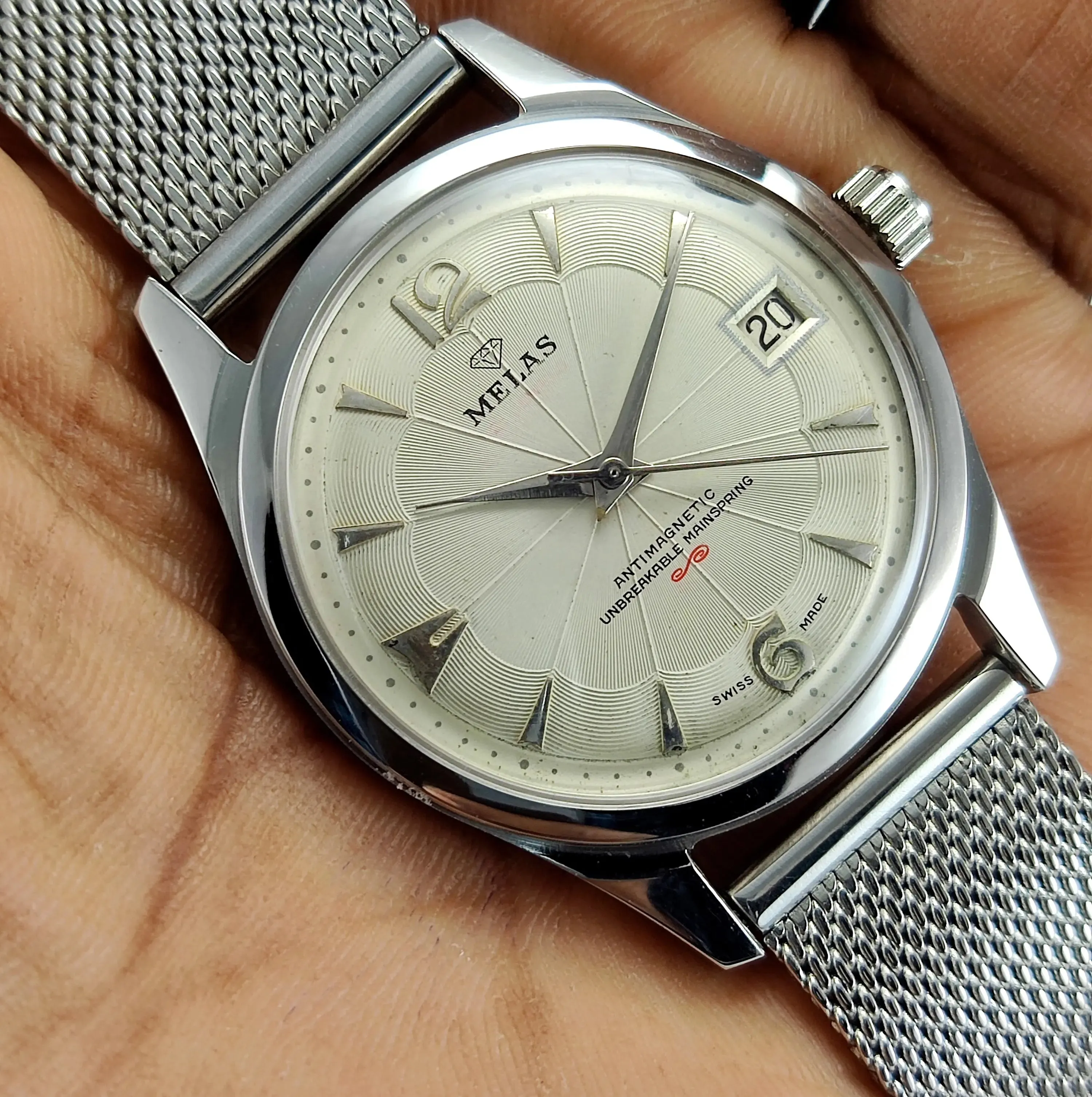 Melas Pearl Dial 17 Jewels Transparent Back Date Function
