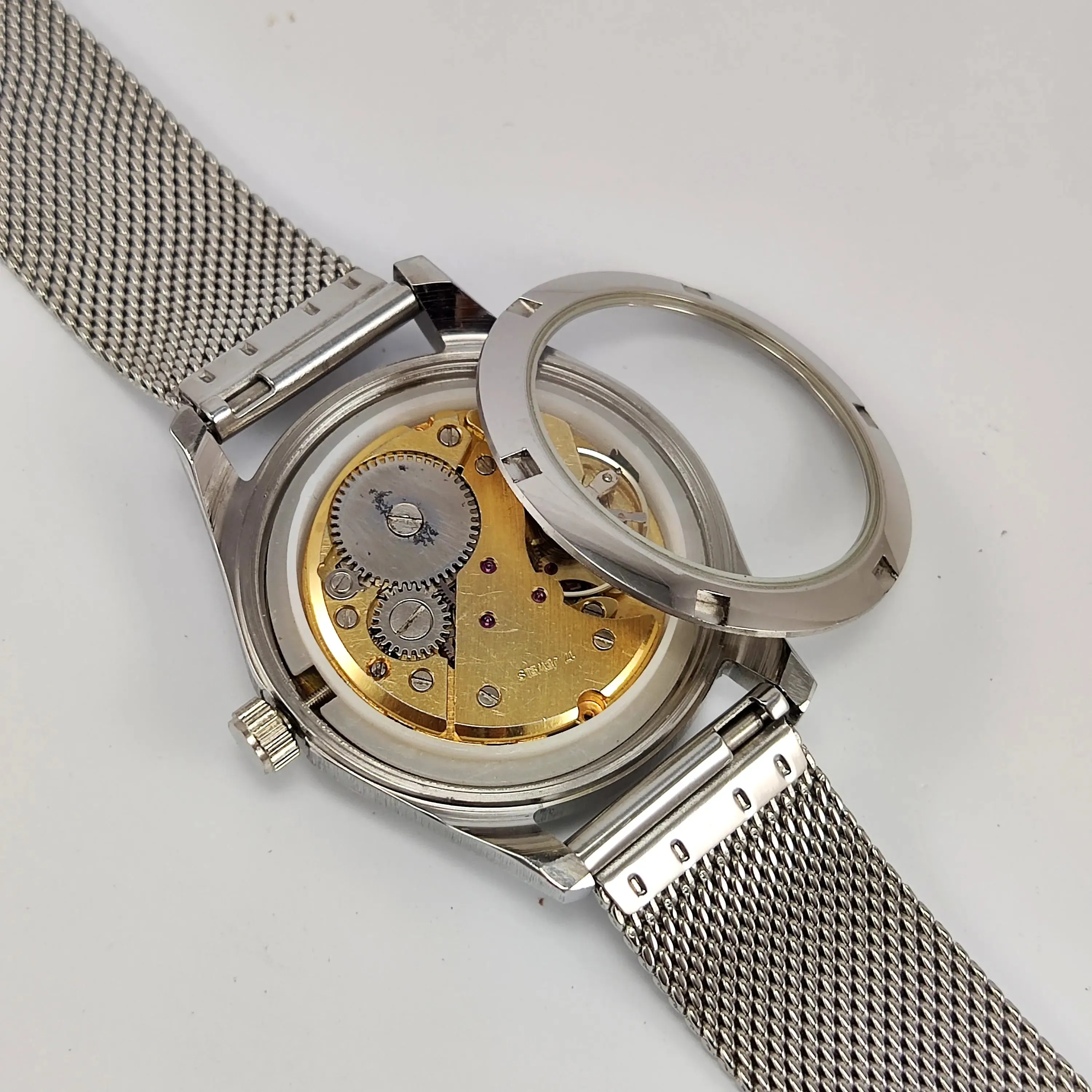 Melas Pearl Dial 17 Jewels Transparent Back Date Function