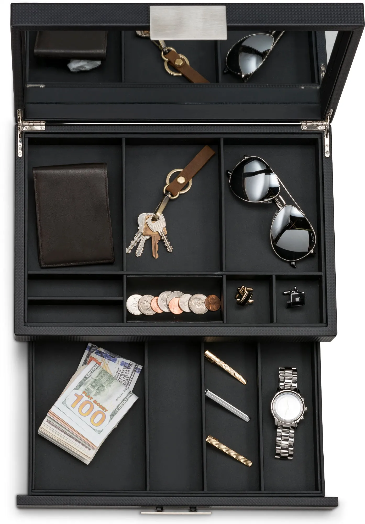 Men's Luxury Jewelry Accessories Box & Dresser Organizer - 12 Slots