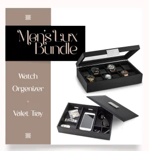 Men's Luxury Organizer Bundle - Watch Organizer Box   Valet Tray / Dresser Organizer