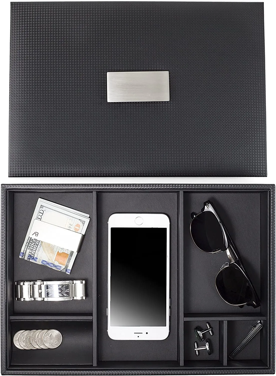 Men's Luxury Organizer Bundle - Watch Organizer Box   Valet Tray / Dresser Organizer