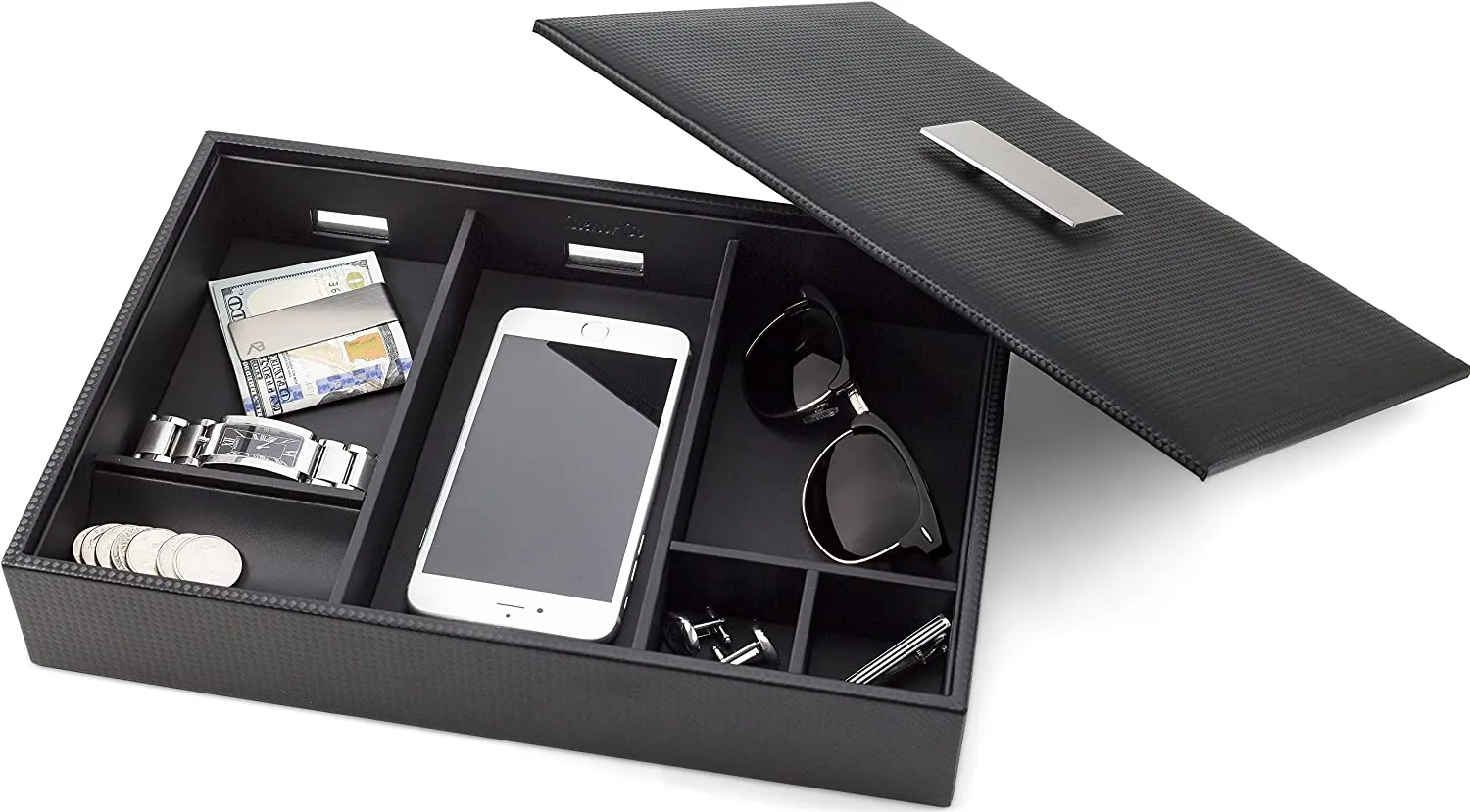 Men's Luxury Organizer Bundle - Watch Organizer Box   Valet Tray / Dresser Organizer