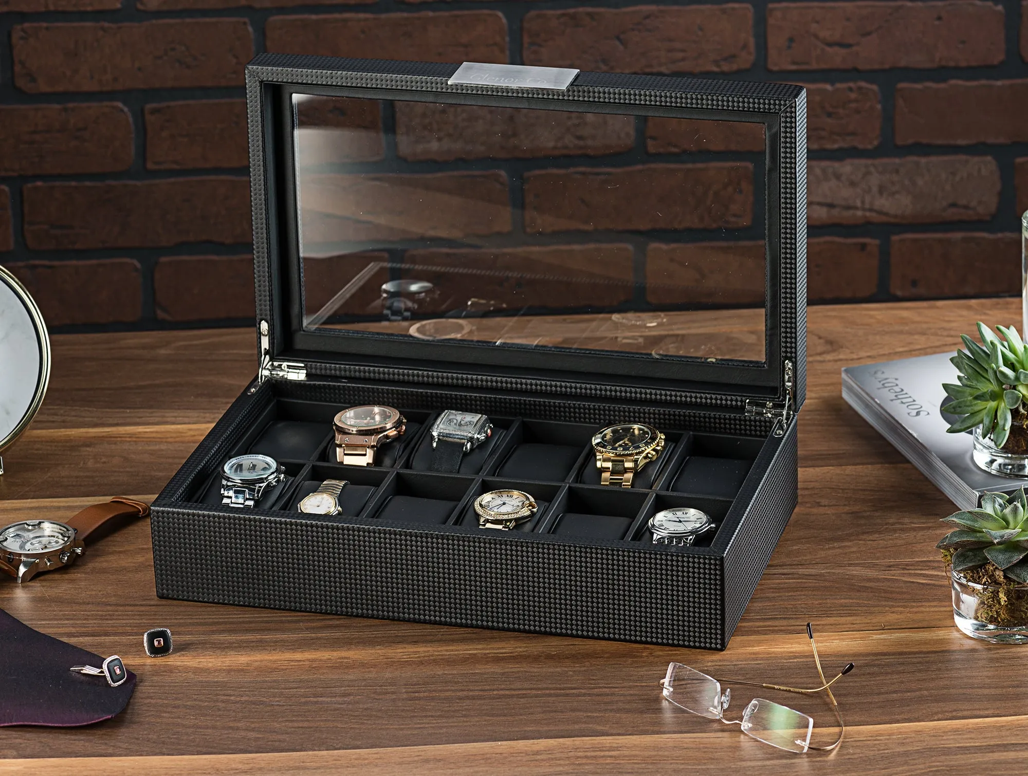 Men's Luxury Organizer Bundle - Watch Organizer Box   Valet Tray / Dresser Organizer