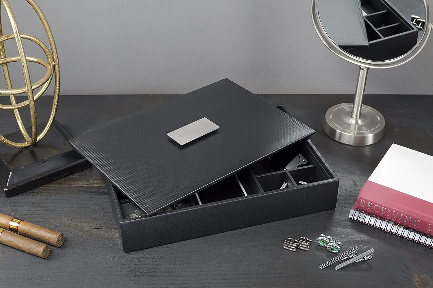 Men's Luxury Organizer Bundle - Watch Organizer Box   Valet Tray / Dresser Organizer
