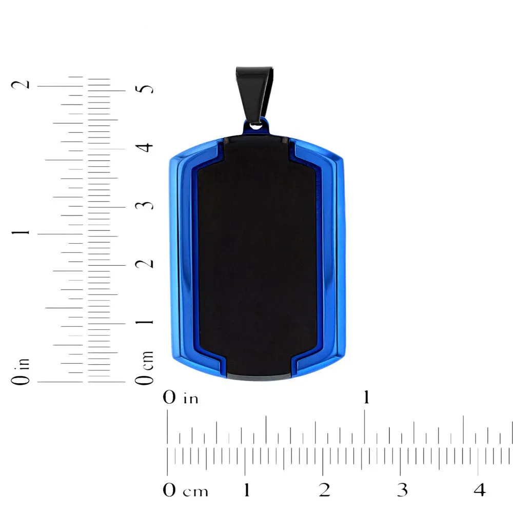 Men's Stainless Steel Blue Two-Tone Dog Tag Pendant Necklace Chain